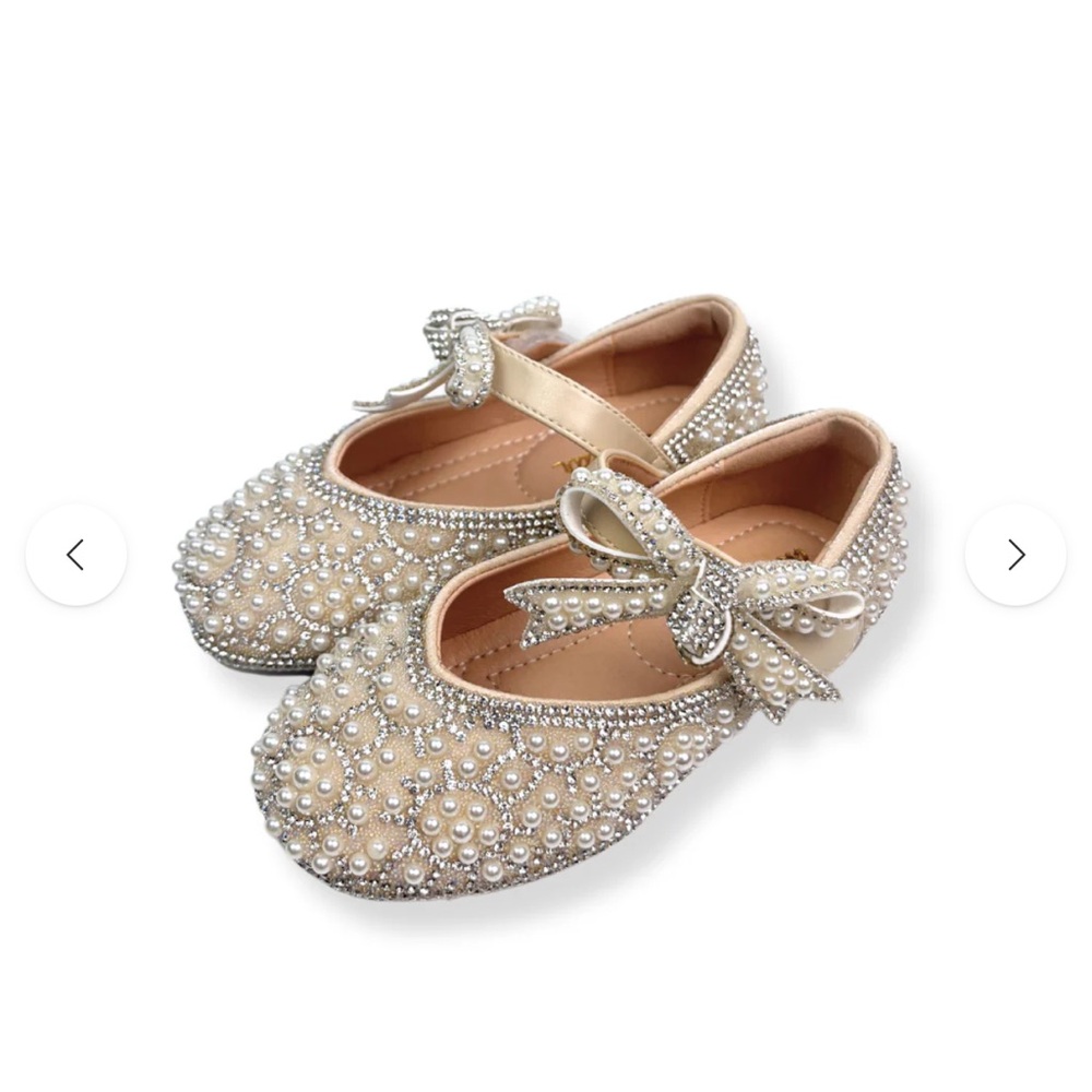 Cream and White Toddler Dress Shoes with Rhinestones and Bow